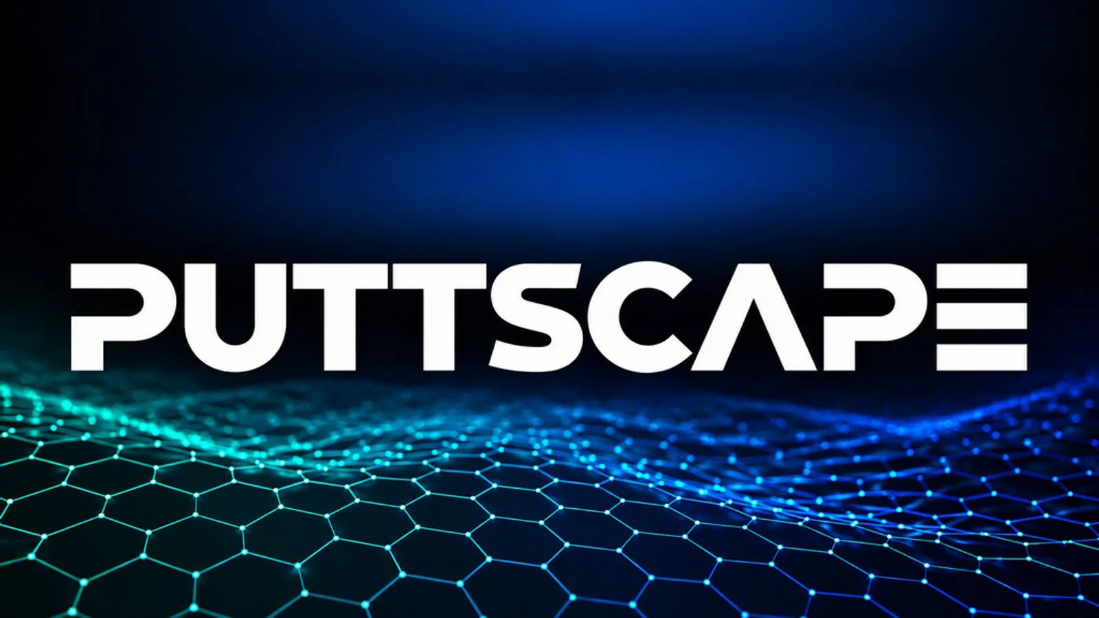 The Puttscape wordmark in white over a glowing blue hexagonal grid.